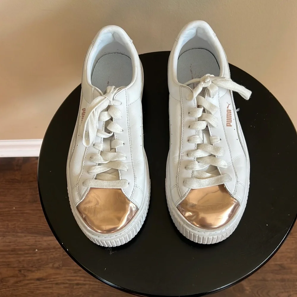 Puma Leather Shoes with Rose Gold Metallic Toe